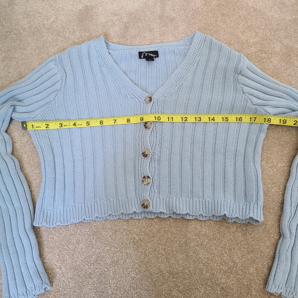 Kids Light Blue Ribbed Button-Up Cardigan - Picture 7 of 7